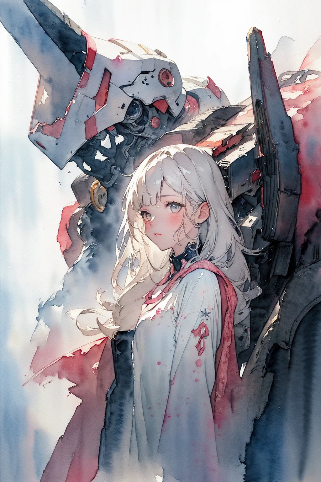 absurdres, highres, ultra detailed, (girl:1.3), mecha
BREAK
(, watercolor style, soft blending, dreamy washes, delicate textures,:1.4)