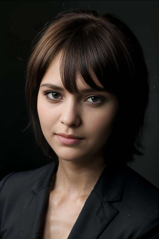 (8k, masterpiece, best quality, solo, sfw), ((Karin Spolnikova)), portrait, short haircut, bang, grey eyes, (wearing a business suit), looking at camera, eyelines, eyeshadows, simple dark background, <lora:Karin_Spolnikova_v5_0-10:0.75>, huge breasts:1.5