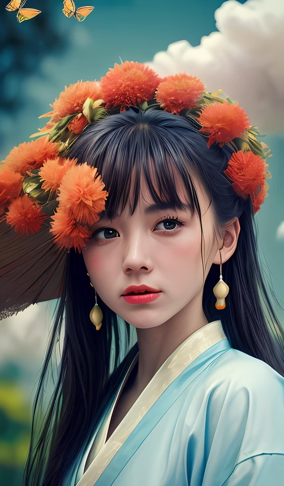 8k high quality, detailed, colorful analog photo, masterpiece, photorealistic, vibrant color film, masterclass, heavy (film grain), Fujicolor 400, Nikon F401,1girl,solo,hanfu, floating,oriental architecture,eastern garden,butterfly,wildlife,cloudy and smoke,soft lighting,<lora:add_detail:0.5> <lora:more_details:0.25> <lora:FantasyWorldV1:0.25> , all races in same proportions, all faces and pictures must be different, use all spectre of your different emotions from happiness to anger, do what you want and how you want,