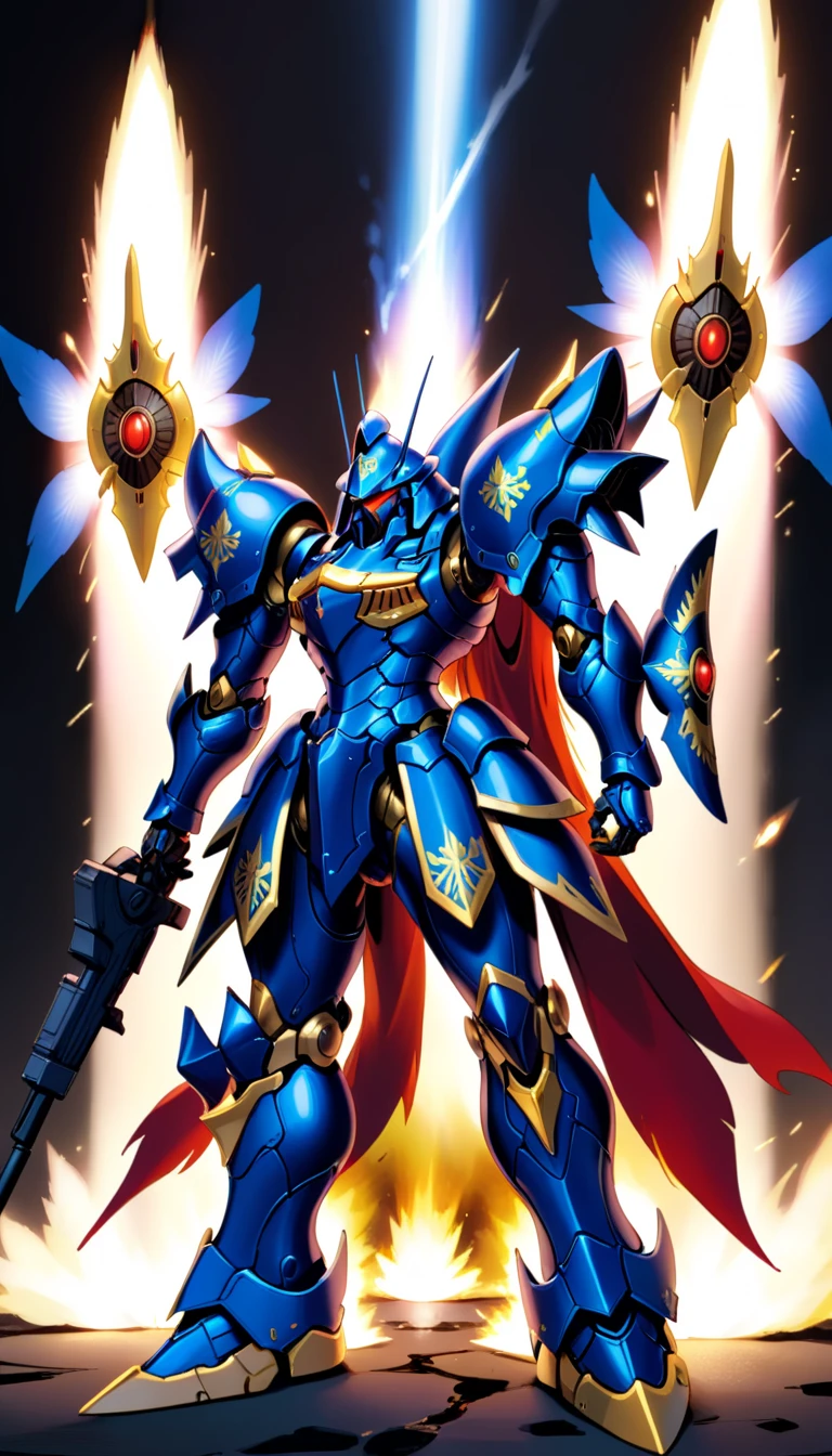 illustration, (FRS), massive and strong design, glowing eyes, full body, highly detailed,(heroic parts:1),(military parts:1), (highly detailed full armor:1.2), fortress ,(battlefield:1.2), explosion, stray bullet, <lora:srdxl_v06bx:0.8>