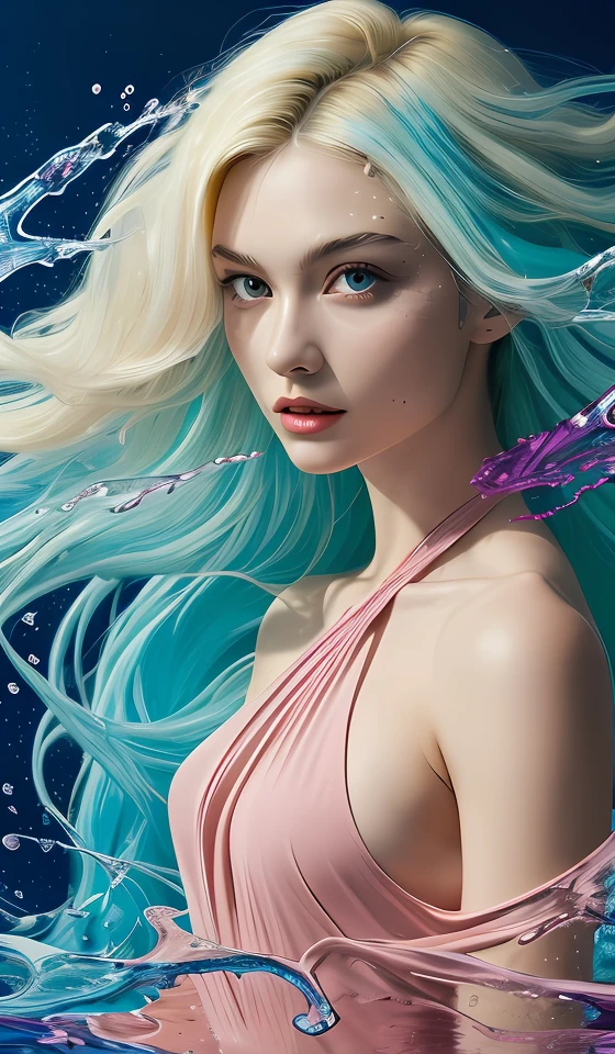 (flat color:1.1),(colorful:1.3),(masterpiece:1.2), best quality, masterpiece, original, extremely detailed wallpaper, looking at viewer,Abstract, 8K, photo shot from front, mid-body portrait, highly-detailed, 1girl,solo,floating colorful water,girl in a fluid and dynamic pose, wearing a loose, flowing pink dress, mysterious expression, in a modern and abstract setting, with bold and colorful abstract art, blurred background, bright lighting,dunhuang,