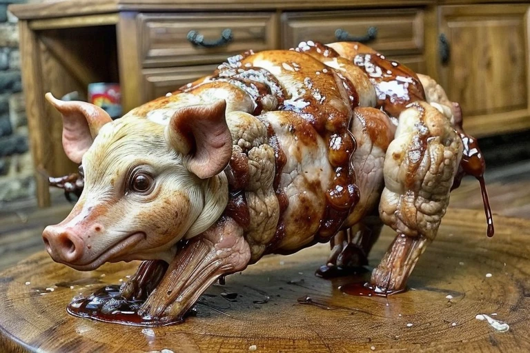 [Babe the Pig:foodporn, savory, meat, ribs, barbecue sauce, pork sculture:0.4]
 <lora:FoodPorn_v2_:1> <lora:more_details:1>