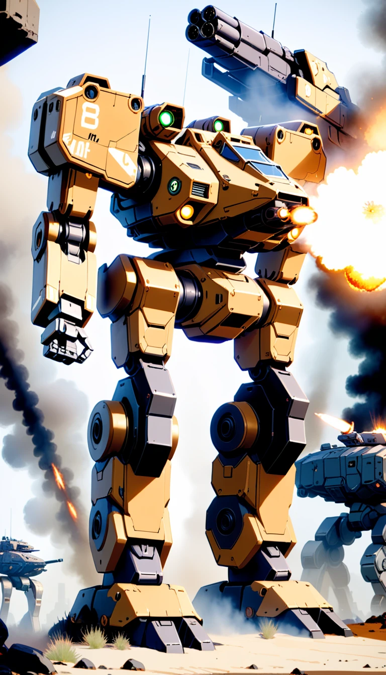 (battletech:1.2) ,super fine concept art, extremely detailed, a heavy mech, (military parts:1.5), (arm cannon:1.2), hard surface, hawken, sci-fi, battlefield, explosion, stray bullet,<lora:srdxl_v06bx:0.8>