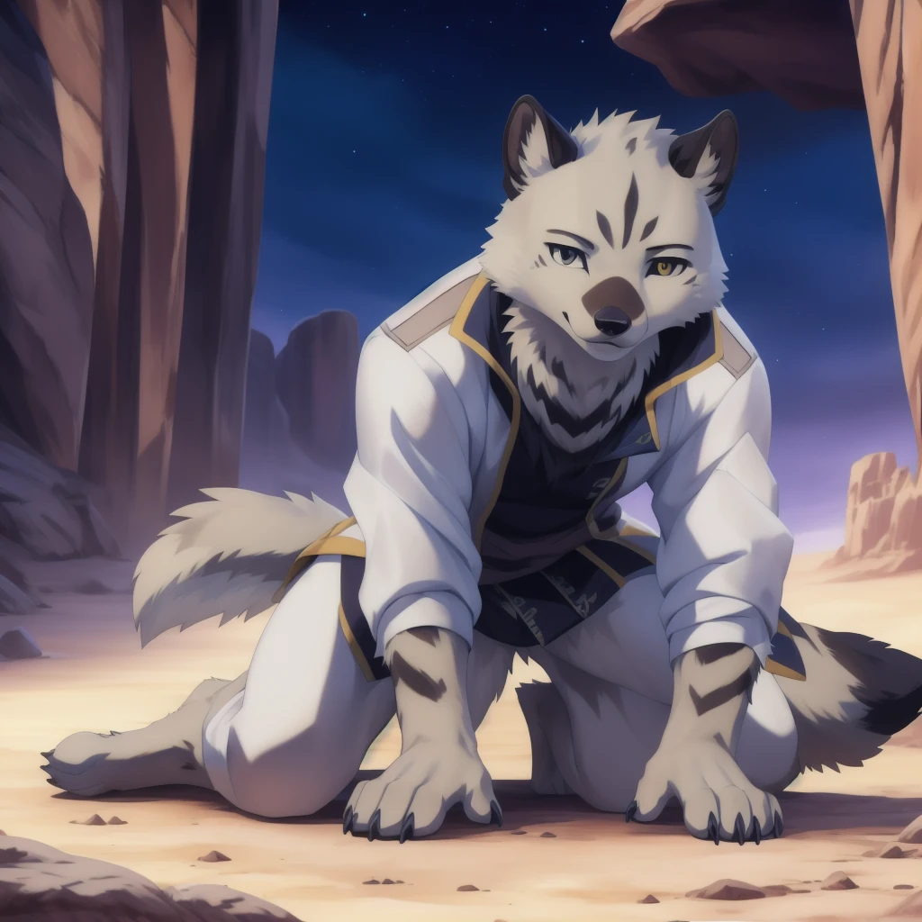 <lora:Lanteveldtx1_FR:1> ,  Landtvelt, solo,  (open shirt:1.1), 4k, hi res,  1boy, tail, male focus, uncensored,paws,full body, (dark shadows, wide dynamic range, hdr, low light:1.2),  looking at viewer, by kseji, detailed background, desert, masterpiece, best quality, by hioshiru, snowskau, foxovh, by Enki Bilal, Michael & Inessa Garmash, Ruan Jia, Pino Daeni,