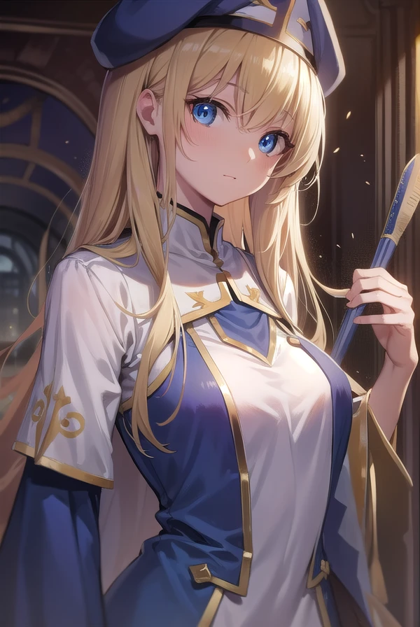 priestess, <lora:priestesstest:1>, priestess, blonde hair, blue eyes, long hair, hat, (small breast:1.2),
BREAK ,
BREAK looking at viewer,
BREAK city,
BREAK <lyco:GoodHands-beta2:1>, (masterpiece:1.2), best quality, high resolution, unity 8k wallpaper, (illustration:0.8), (beautiful detailed eyes:1.6), extremely detailed face, perfect lighting, extremely detailed CG, (perfect hands, perfect anatomy),