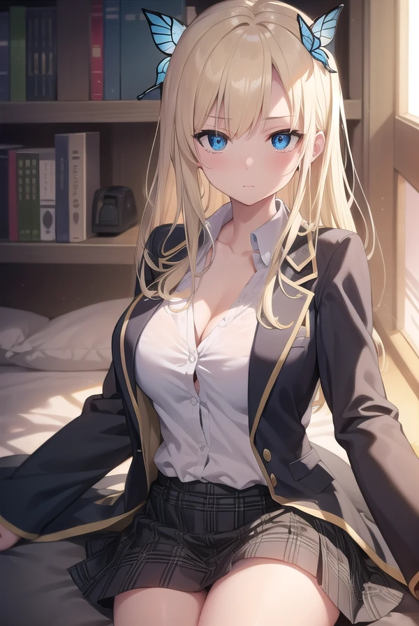 senakashiwazaki, <lora:senakashiwazakitest:1>, sena kashiwazaki, blonde hair, butterfly hair ornament, hair ornament, long hair,
BREAK blazer, jacket, open clothes, open shirt, school uniform, shirt, skirt, sleeves past wrists, st. chronica academy school uniform
BREAK looking at viewer,
BREAK classroom,
BREAK <lyco:GoodHands-beta2:1>, (masterpiece:1.2), best quality, high resolution, unity 8k wallpaper, (illustration:0.8), (beautiful detailed eyes:1.6), extremely detailed face, perfect lighting, extremely detailed CG, (perfect hands, perfect anatomy),