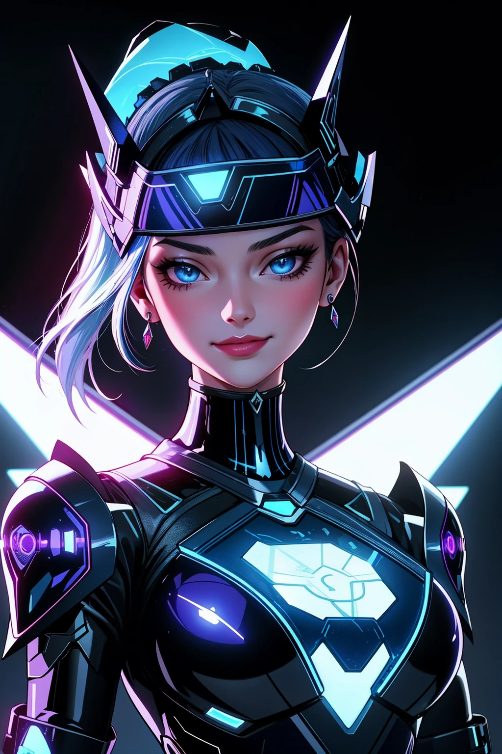 ((Masterpiece, best quality)),edgQuality,smirk,smug,
([ballgown|edgFut_clothing]::0.5), a woman with a blue face and a clear helmet ,wearing edgFut_clothing and [futuristic headpiece|visor] ,wearing edgFut_clothing,ballgown, neons, electric circuits
<lora:edgFuturisticGown:0.8>