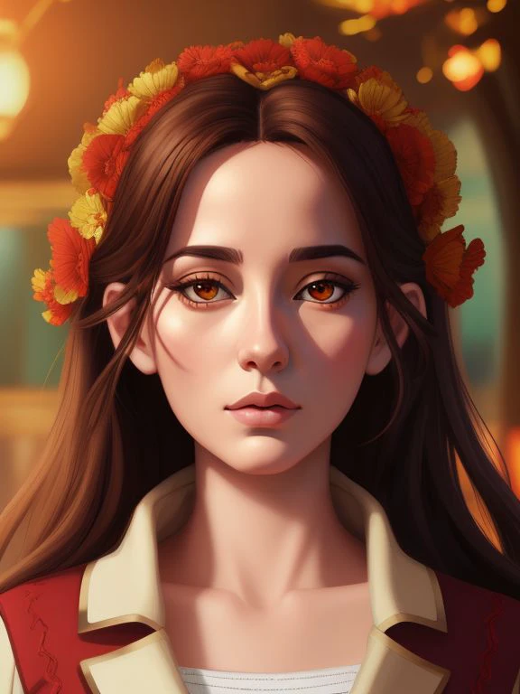 Extremely Detailed Digital CG Art Portrait, art trigger studio anime by bitto 
Brnice Bejo fall leaves, outdoors, autumn