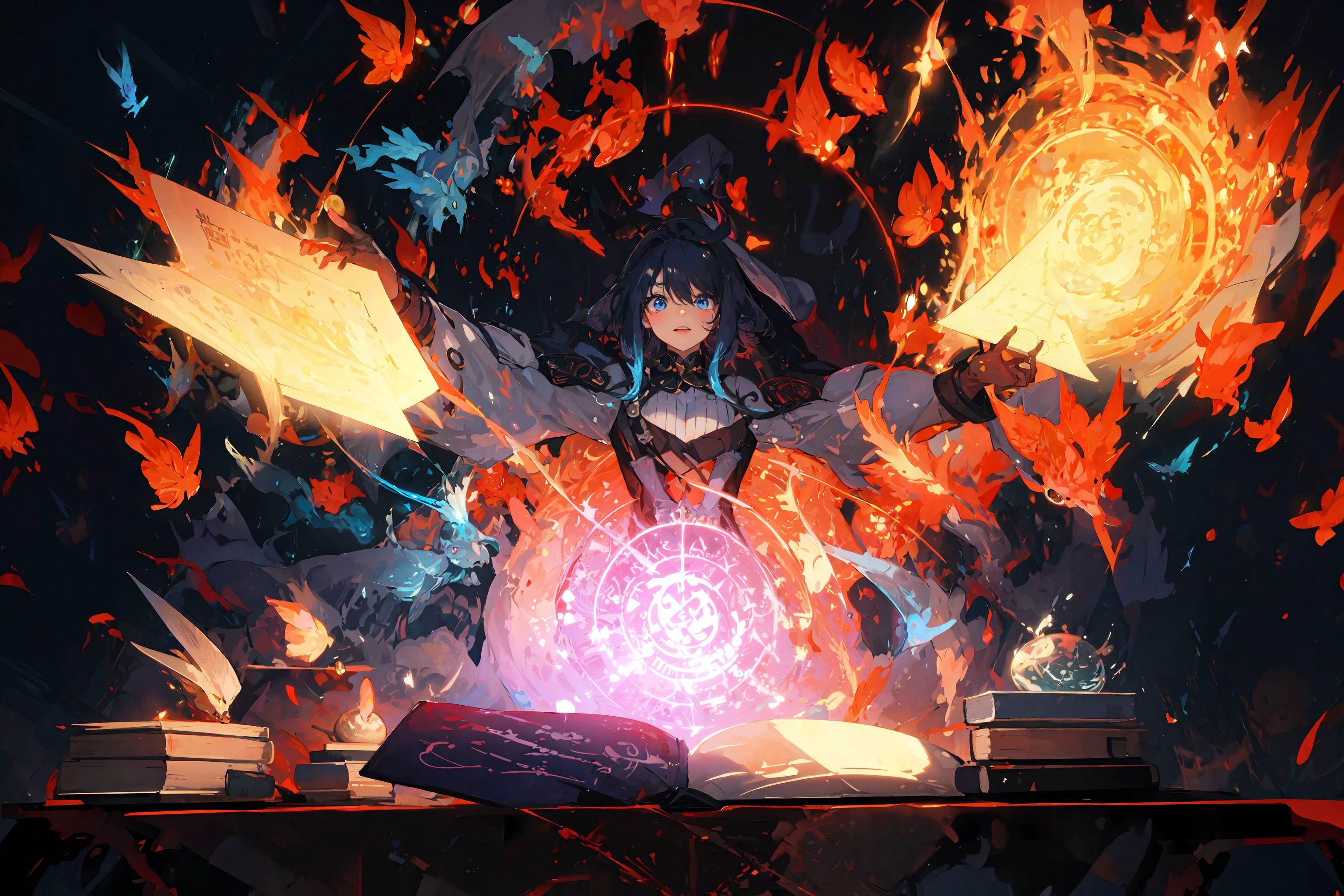 (masterpiece:1.2), best quality,PIXIV, Magic Circle,
,book,glowing,