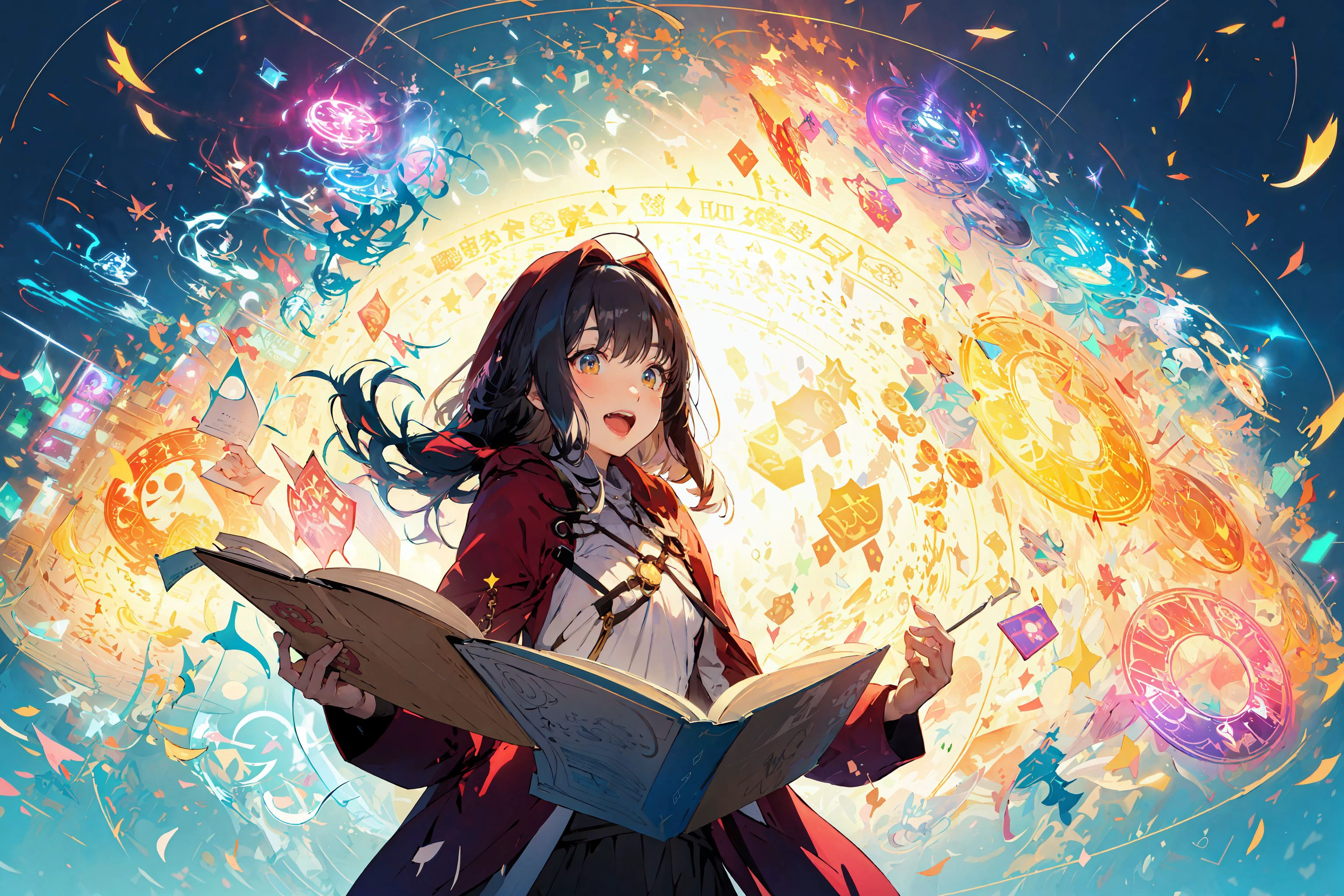 (masterpiece:1.2), best quality,PIXIV, Magic Circle,
,book,glowing,