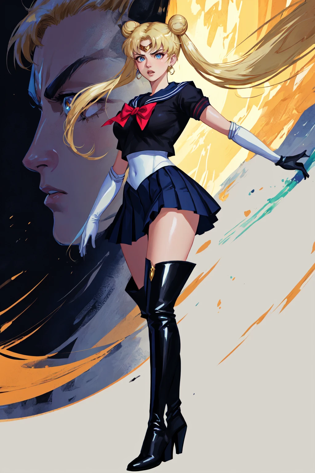 blonde bombshell centerfold512 voldemort vs luke winlet, dynamic action, dramatic, intricate, gorgeous, beautiful lighting, high detail, by goro fujita and jiro eri shigenori soejima high details fine art painting ink line clean vector artstation hd hdr, (hyper realistic illustration of one extremely tall tall handsome and fierce and aesthetic and expressive:1.33), (handsome:1.46), masculine, (red-black:1.1), (black t -shirt:1.1), (white short slacks:1.33), ProfessionalDetail SeraMunTest