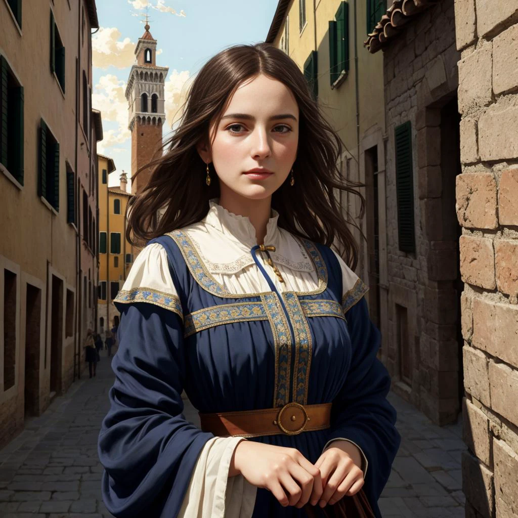 peasant,feudal,italy,italy City-states,Florence,Venice,Rome,Milan,Genoa,Naples,Pisa,Bologna,Siena,Verona,ruins,europe, italian medieval clothes,mediterranean,modelshoot style, (extremely detailed CG unity 8k wallpaper), full shot body photo of the most beautiful artwork in the world, medieval, professional majestic oil painting by Ed Blinkey, Atey Ghailan, Studio Ghibli, by Jeremy Mann, Greg Manchess, Antonio Moro, trending on ArtStation, trending on CGSociety, Intricate, High Detail, Sharp focus, dramatic, photorealistic painting art by midjourney and greg rutkowski