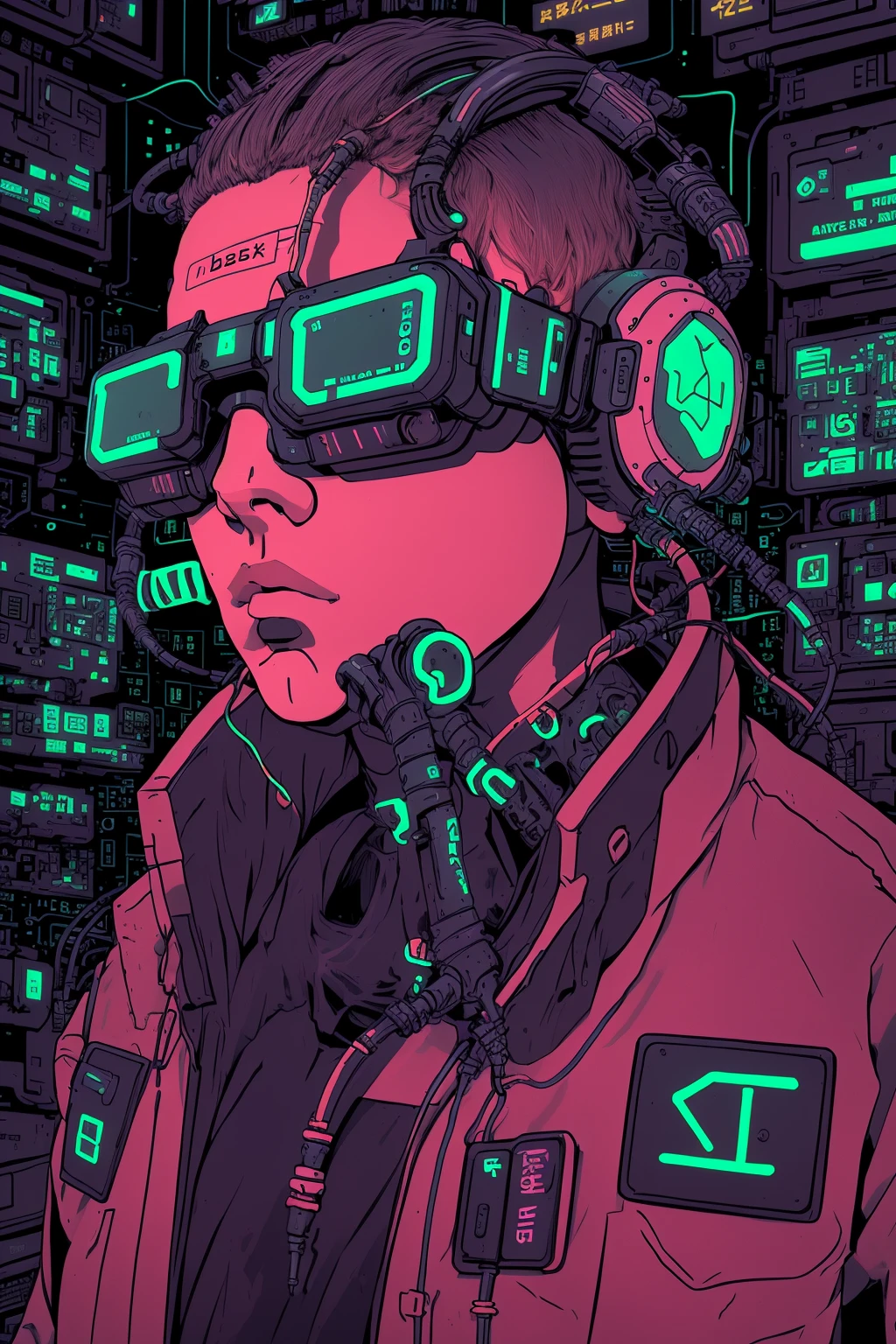 a closeup of a person with a head full of wires, wires connected to computers (old computers), neuromancer, ( ( cyberpunk ) ), realistic, cinematic, (RAW photo: 1.2), ((photorealistic: 1.4)), cyberpunk movie poster art, has cyberpunk style, cyberpunk art style, in cyberpunk, neo-cyberpunk, ( cyberpunk ), cyberpunk art, cyberpunk style, modern cyberpunk style, cyberpunk horror style