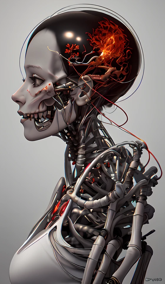8K, fire ,red, flame,,explosion, , highly detailed, a beautiful ultra detailed of a beautiful profile, biomechanical cyborg,deamon 1mechanical girl,((ultra realistic details))woman with all ruby red dress, fantasy,, fantasy, intricate, elegant, highly detailed, , sharp focus, illustration,red black hole, MCSkin complex 3d render ultra detailed of a beautiful profile, biomechanical cyborg, analog, 150 mm lens, beautiful natural soft rim light, big leaves and stems, roots, fine foliage lace, colorful details, samourai, Boris Bidjan Saberi outfit, pearl earring, piercing, art nouveau fashion embroidered, intricate details, mesh wire, mandelbrot fractal, anatomical, facial muscles, cable wires, microchip, badass, hyper realistic, ultra detailed, octane render, volumetric lighting, 8k post-production, red and white with a bit of black, detailled metalic bones, semi human, iridescent colors, Glenn Brown style, white room,(art by David Sims:1.3),,<lora:LowRA:.9>dark theme