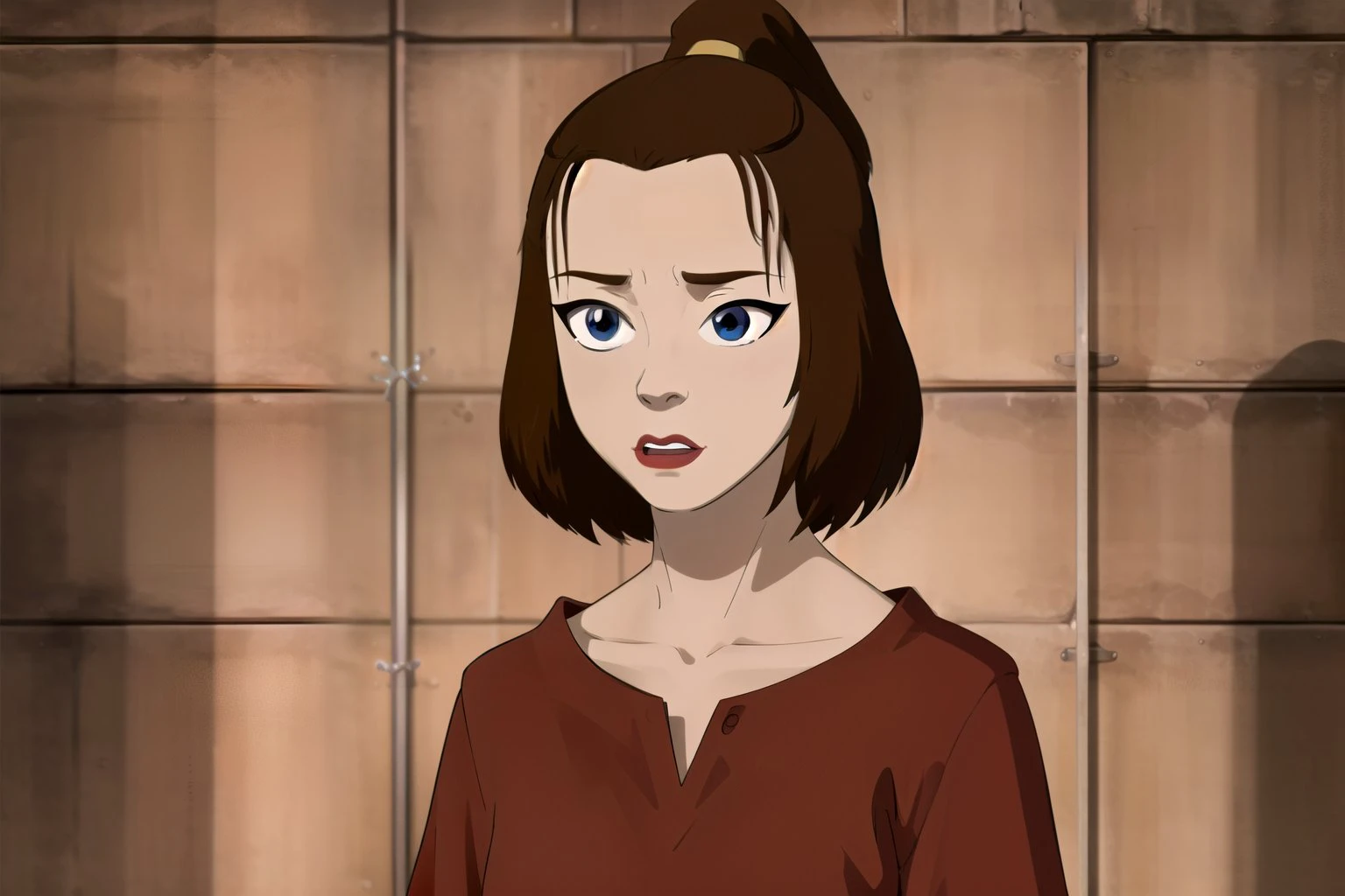 (masterpiece), (best quality), (ultra highres),
<lora:suki:1.0>, 1girl, suki, brown hair, blue eyes,
prison clothes, prisoner, red robe,