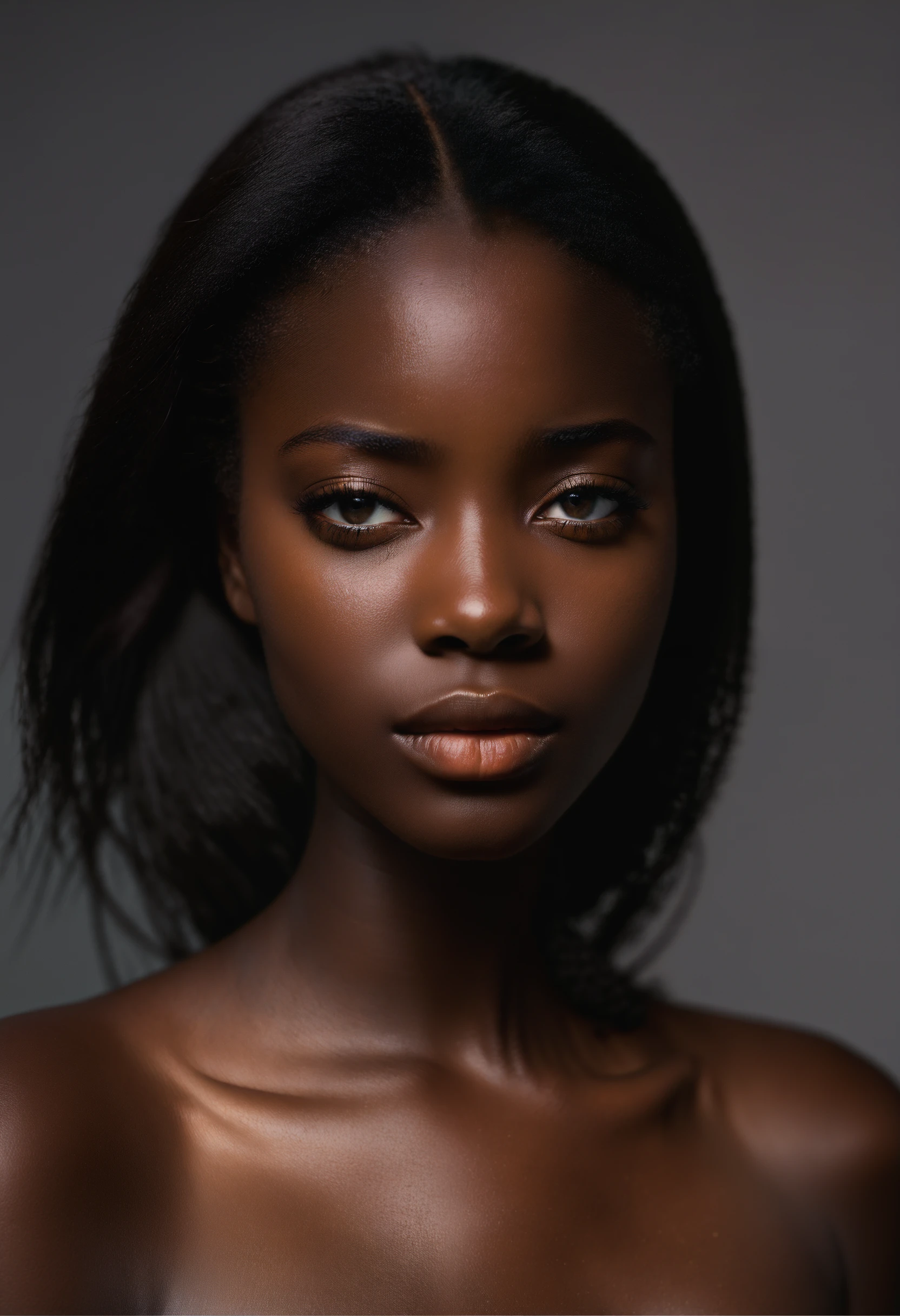 a dramatic portrait of an african naturel girl looking at viewer crying, cinematic shot, dynamic composition, (incredibly detailed, sharpen, details, intricate detail:1.4), professional lighting, film lighting, 35mm, anamorphic, lightroom, cinematography, bokeh, lens flare, film grain, HDR10, 8k hdr, Steve McCurry, ((cinematic)), (skin pores:1.3), (subsurface scattering:1.3), blood vessels, soft hair, eye focus, face focus, selfie, photo studio, eyeliner, mascara, egirl, detailed skin texture, (blush:0.5), (goosebumps:0.5), RAW, candid, color graded portra 400 film, remarkable color, ultra realistic, textured skin, remarkable detailed pupils, realistic dull skin noise, visible skin detail, skin fuzz, dry skin, ultra skin details, black hair, (skin texture:1.4), colored skin, dark skin,