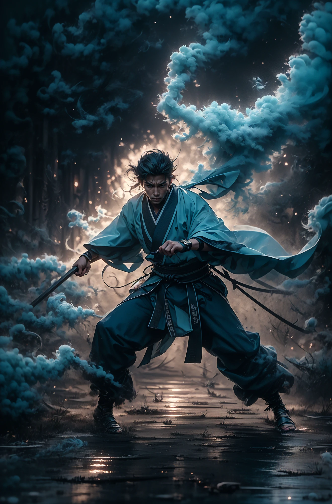 masterpiece, best quality, 32k, insane details, intricate details, hyperdetailed, hyper quality, high detail, ultra detailed, Masterpiece,martial artsChinese, realism,martial arts,play light and shadow,green lights and shadow,Bauhaus photography,28mm fantasy landscape,Camille Could,Selective focus,Panorama,Ultra-realistic illustrationsREALISTIC 3D, ULTRA DETAILEDBlender, C4D, high detail, high resolution,
A young man in ancient China,dressed in white Hanfu,surrounded by gas fumes in battle,martial arts action portraits,Gopro,motion blur,long exposure,full body,delicate feature,high aesthetics and high art,immersed ina cinematic atmosphere,with an unreal portrait style,paulina washington
<lora:~Q?-kfOmartial arts:0.95>
