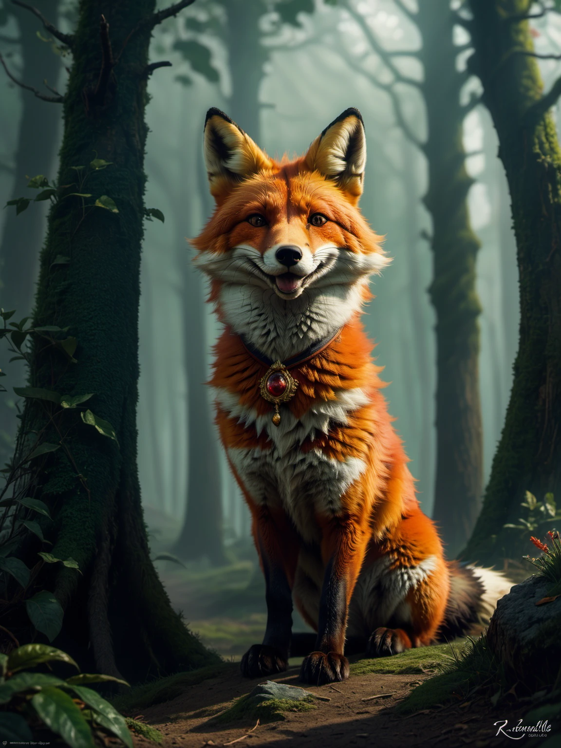 (art by Jean Ignace Isidore Grandville:1,3) of (A mischievous fox with a sly grin and a playful stance. Color palette: Fox oranges, cunning reds, and forest greens. Mood: Playful and cunning.:1.3),character focus, Natural Lighting, Volumetric Lighting, Volumetric Light, Volumetric, absurdres, high resolution, (8k resolution), 8k, 8kres, 8k res, super resolution, ultra hd, megapixel, Establishing Shot, Deep Focus, Hip Level Shot, Quarter Turn Camera Staging, From Front, From Side
<lora:xl_real_beta1:0.8>