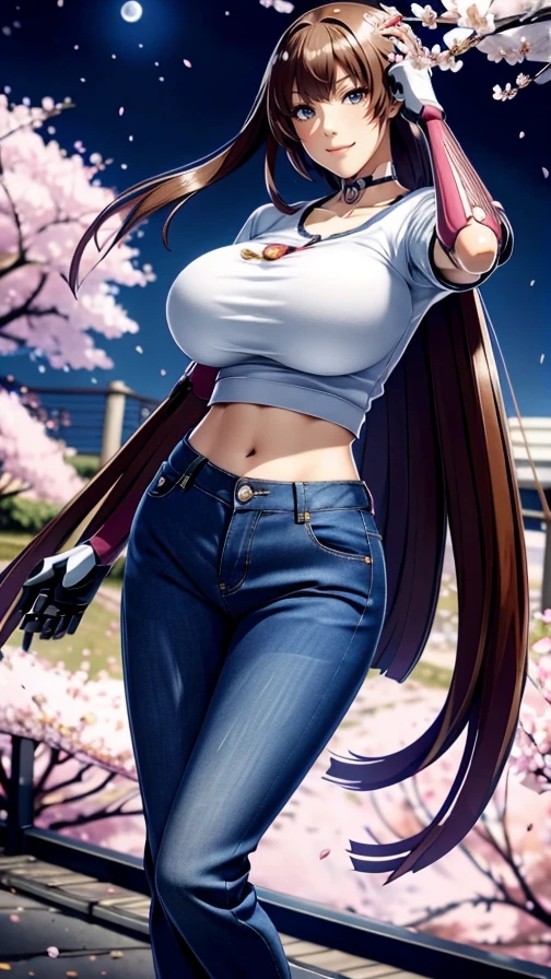 1woman, Kokawa_Asuka, smug face, (park, cherry blossoms, night, moonlight:1.4), (navel focus, navel:1.3),
(short_sleeve_blouse and denim_trousers:1.2),
(brown_hair, huge_breasts, mechanical arms :1.1), NSFW,
(masterpiece, high quality, best quality, 4k, 8K, 16K, highres, absurdres:1.2)
<lora:KokawaAsuka_v2.1:0.7>