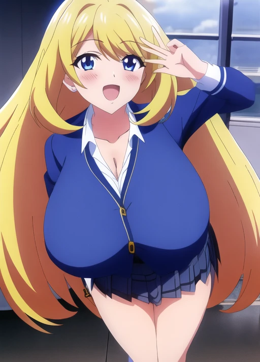 gigantic breasts,school uniform,anime screencap,long hair,1girl,masterpiece,best quality,ultra-detailed, perfect lighting,reflection, , <lora:Anime Pinups-v1:1>