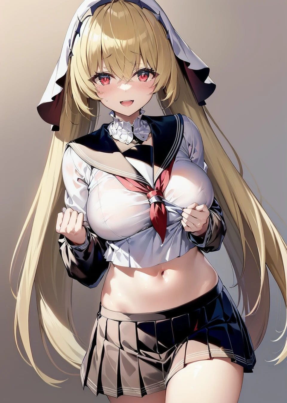 <lora:kersaint_v1.0:0.6>,kersaint\(azur_lane\), veil, blonde_hair,(serafuku,sailor collar,pleated skirt,long sleeves:1.5),cowboy shot, ;d, happy,, masterpiece, best quality, extremely detailed face, sharp details, high contrast,