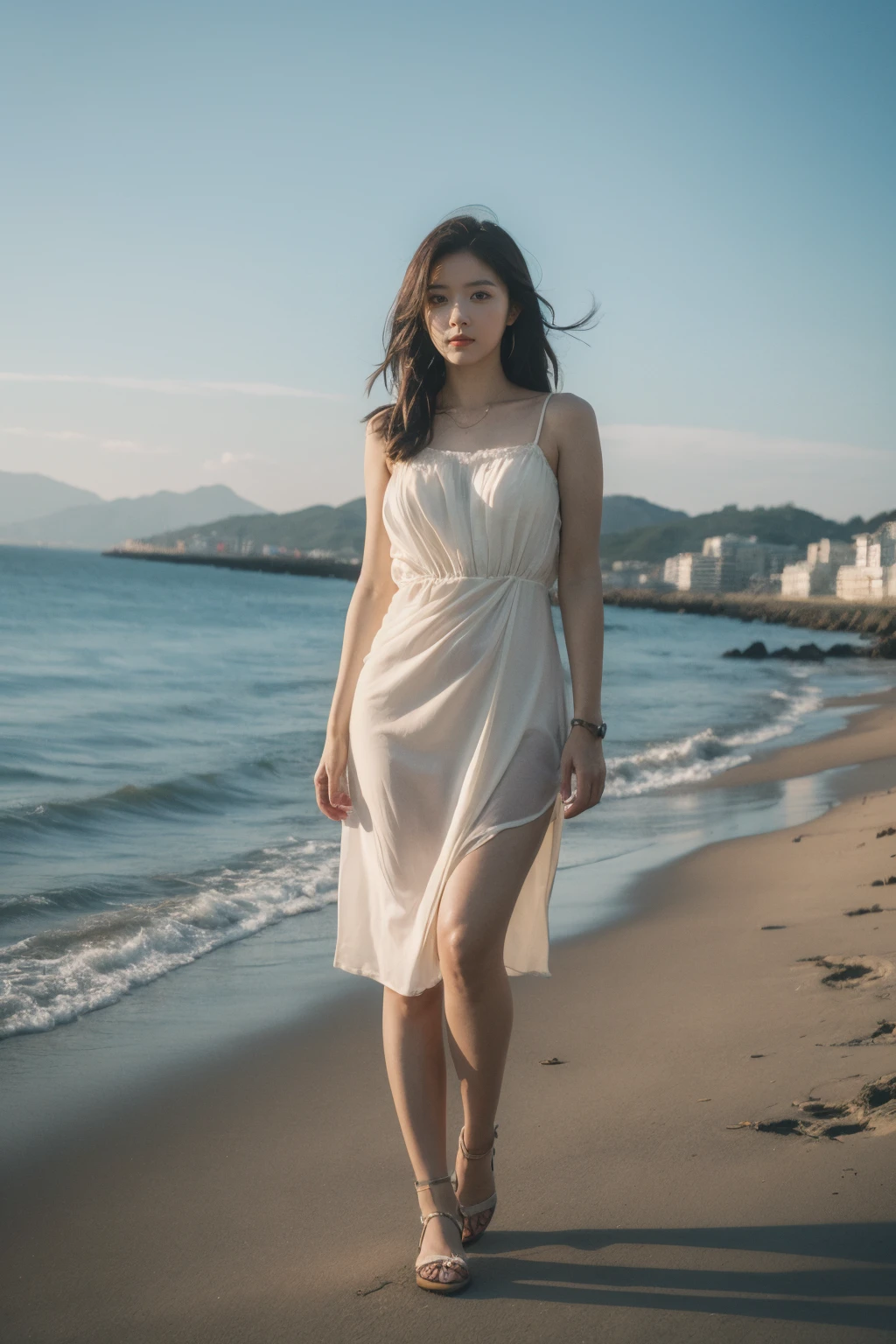 Best Quality,Masterpiece,Ultra High Resolution,(Realisticity:1.4),Original Photo,Cinematic Lighting,
1Girl,shadow,full body,seaside,