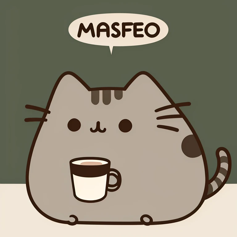 ((masterpiece,best quality)), absurdres, <lora:Pusheen:0.6>, Pusheen, animal focus, cat, flat colors, holding cup,