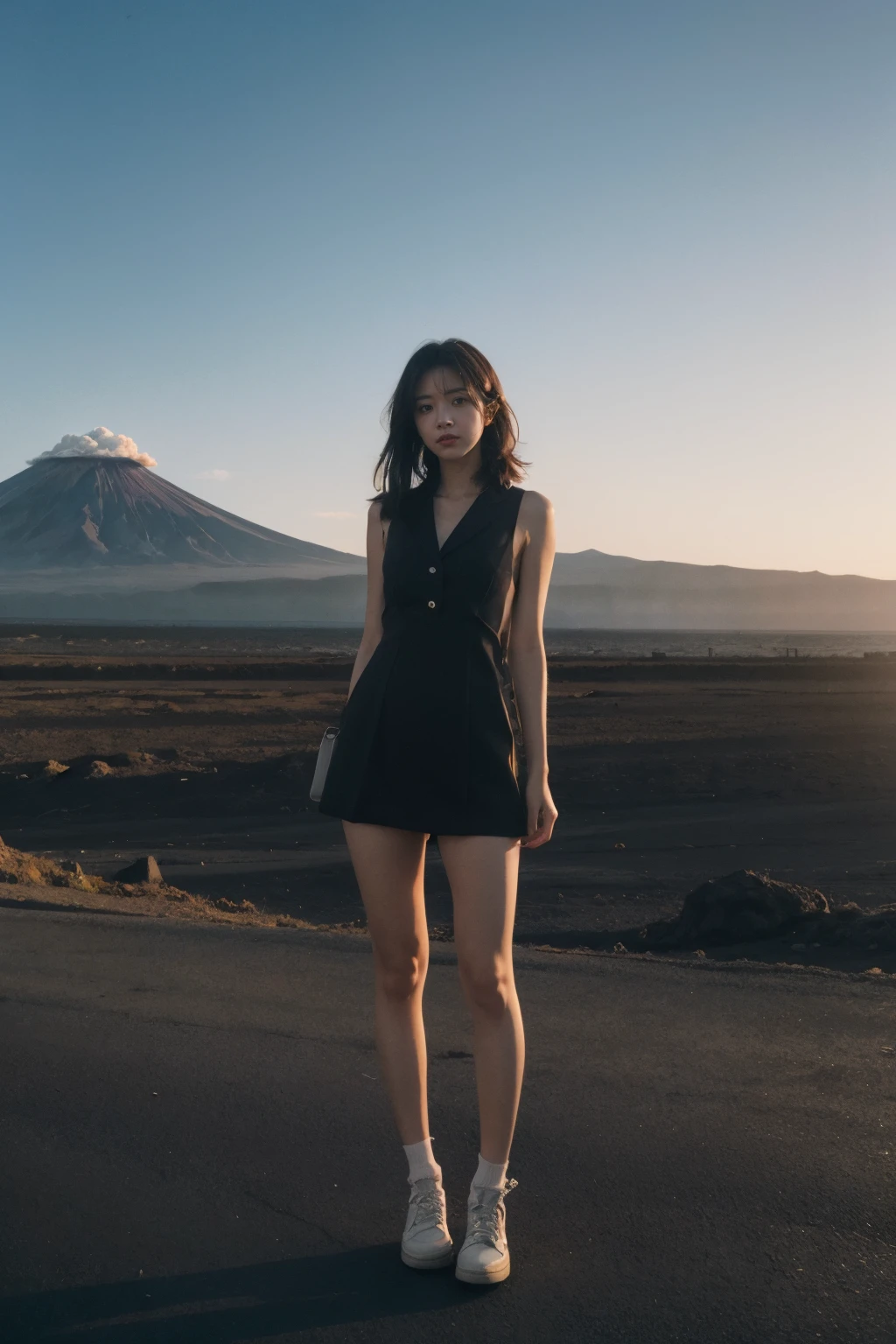 Best Quality,Masterpiece,Ultra High Resolution,(Realisticity:1.4),Original Photo,Cinematic Lighting,
1Girl,shadow,full body,volcano,magma,