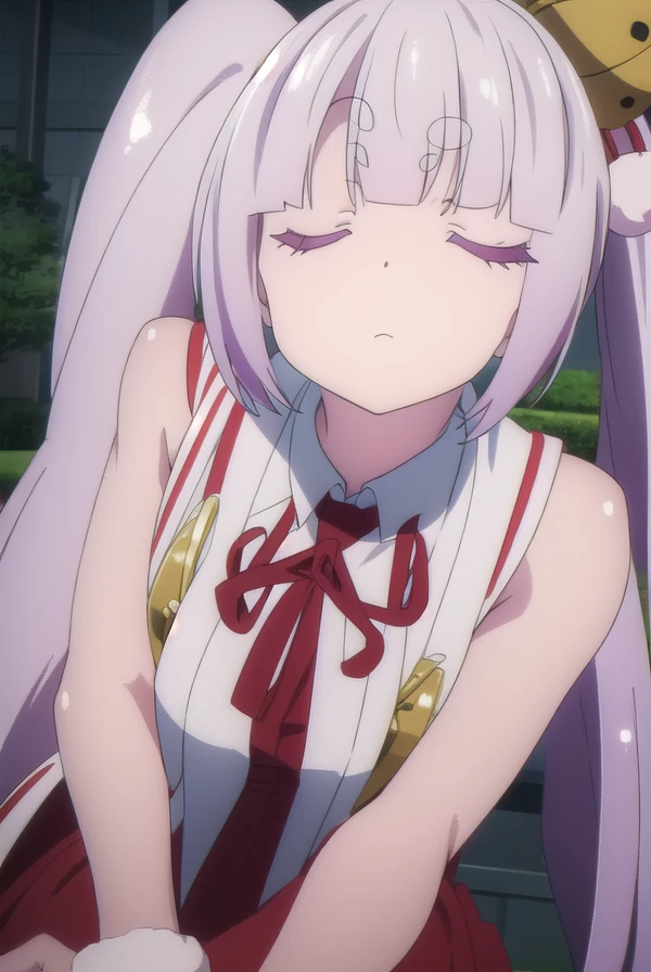 tsukuyoinaba, <lora:tsukuyoinaba-lora-nochekaiser:1>,
tsukuyo inaba, long hair, hair ornament, twintails, very long hair, purple hair, (closed eyes:1.5), thick eyebrows,
BREAK skirt, japanese clothes, bell, hakama, hakama skirt, jingle bell, miko, hair bell, red hakama,
BREAK looking at viewer,
BREAK outdoors,
BREAK <lyco:GoodHands-beta2:1>, (masterpiece:1.2), best quality, high resolution, unity 8k wallpaper, (illustration:0.8), (beautiful detailed eyes:1.6), extremely detailed face, perfect lighting, extremely detailed CG, (perfect hands, perfect anatomy),