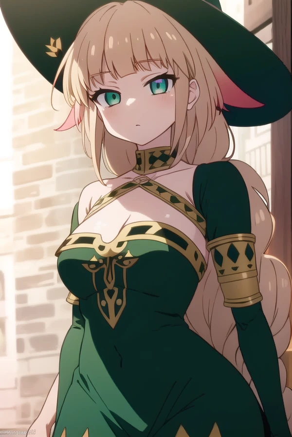 archmagedemia, <lora:archmagedemia-lora-nochekaiser:1>,
archmage demia, long hair, blonde hair, (green eyes:1.5), single braid, braid, long braid,
BREAK hat, dress, blue dress, witch hat, side slit, witch,
BREAK looking at viewer,
BREAK outdoors,
BREAK <lyco:GoodHands-beta2:1>, (masterpiece:1.2), best quality, high resolution, unity 8k wallpaper, (illustration:0.8), (beautiful detailed eyes:1.6), extremely detailed face, perfect lighting, extremely detailed CG, (perfect hands, perfect anatomy),
