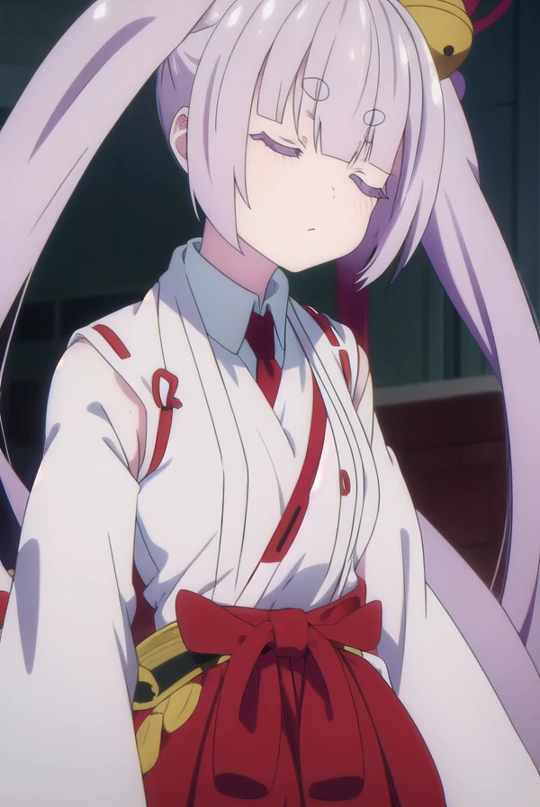 tsukuyoinaba, <lora:tsukuyoinaba-lora-nochekaiser:1>,
tsukuyo inaba, long hair, hair ornament, twintails, very long hair, purple hair, (closed eyes:1.5), thick eyebrows,
BREAK skirt, japanese clothes, bell, hakama, hakama skirt, jingle bell, miko, hair bell, red hakama,
BREAK looking at viewer,
BREAK outdoors,
BREAK <lyco:GoodHands-beta2:1>, (masterpiece:1.2), best quality, high resolution, unity 8k wallpaper, (illustration:0.8), (beautiful detailed eyes:1.6), extremely detailed face, perfect lighting, extremely detailed CG, (perfect hands, perfect anatomy),