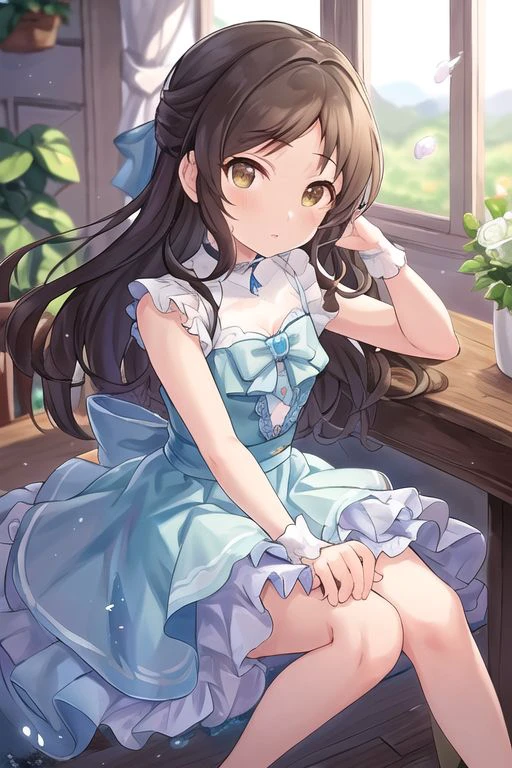 arssits, 1girl, solo, brown hair, brown eyes,
solo, curtains, sitting, depth of field, blurry background, feet out of frame, looking at viewer, transparent, day, hands up, water drop, sky, curtains, rose petals, blue sky, window
<lora:arisu-outfits-v1.6:0.55>