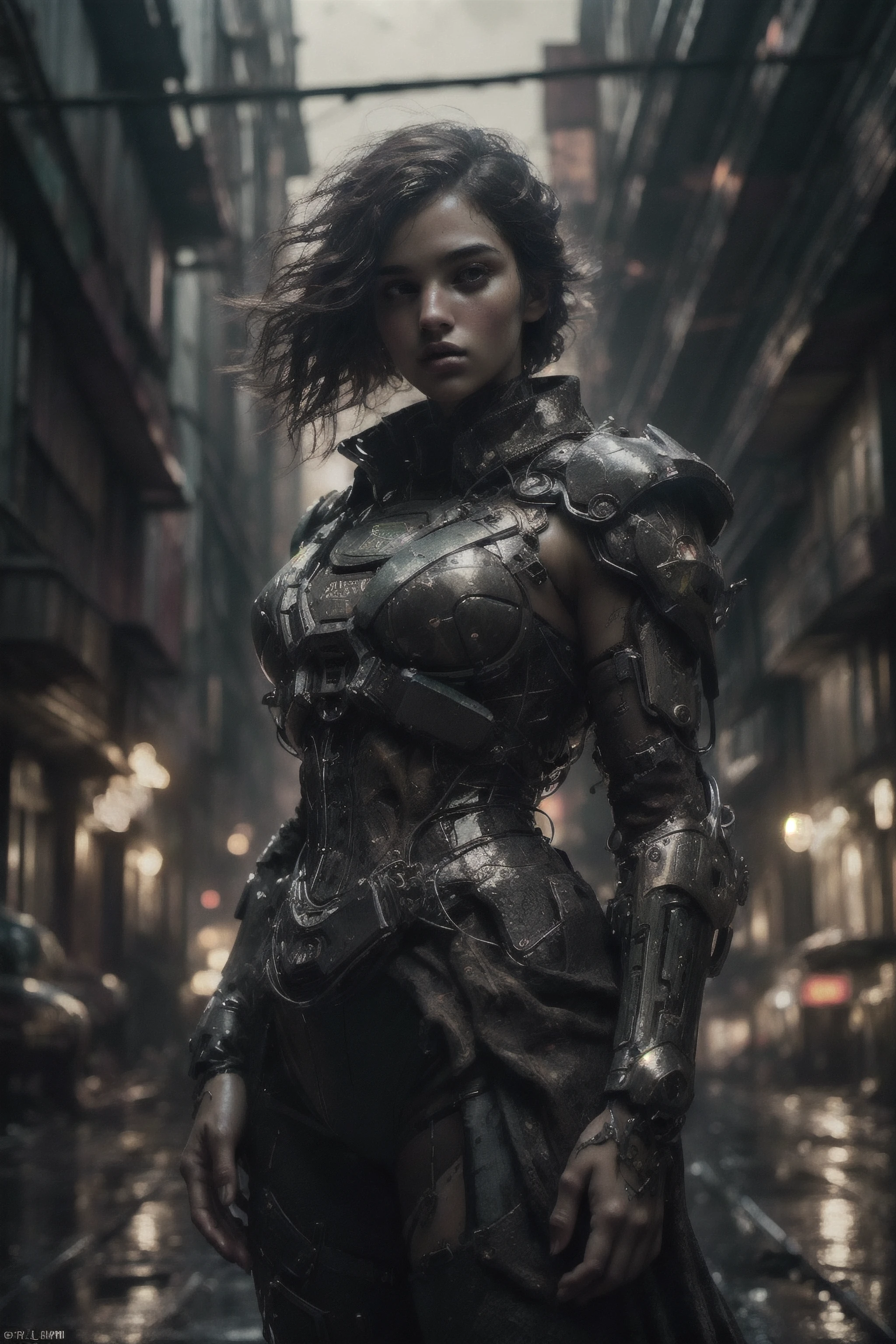 (masterpiece, top quality, best quality, official art, beautiful and aesthetic:1.2), A full portrait of a futuristic dystopian dirty city, (mantle:1.3), brain in my hand, scrapper, (heavy pulse:1.3), (sad expression:0.93), intricate, elegant, highly detailed, sharp focus, dark theme, cyberpunk, (luminescence:1.3), <lora:Mecha:0.34>, <lora:reelmech1v2:0.4> , intricate details, transparency, translucent, <lora:nijiarmor:.4>