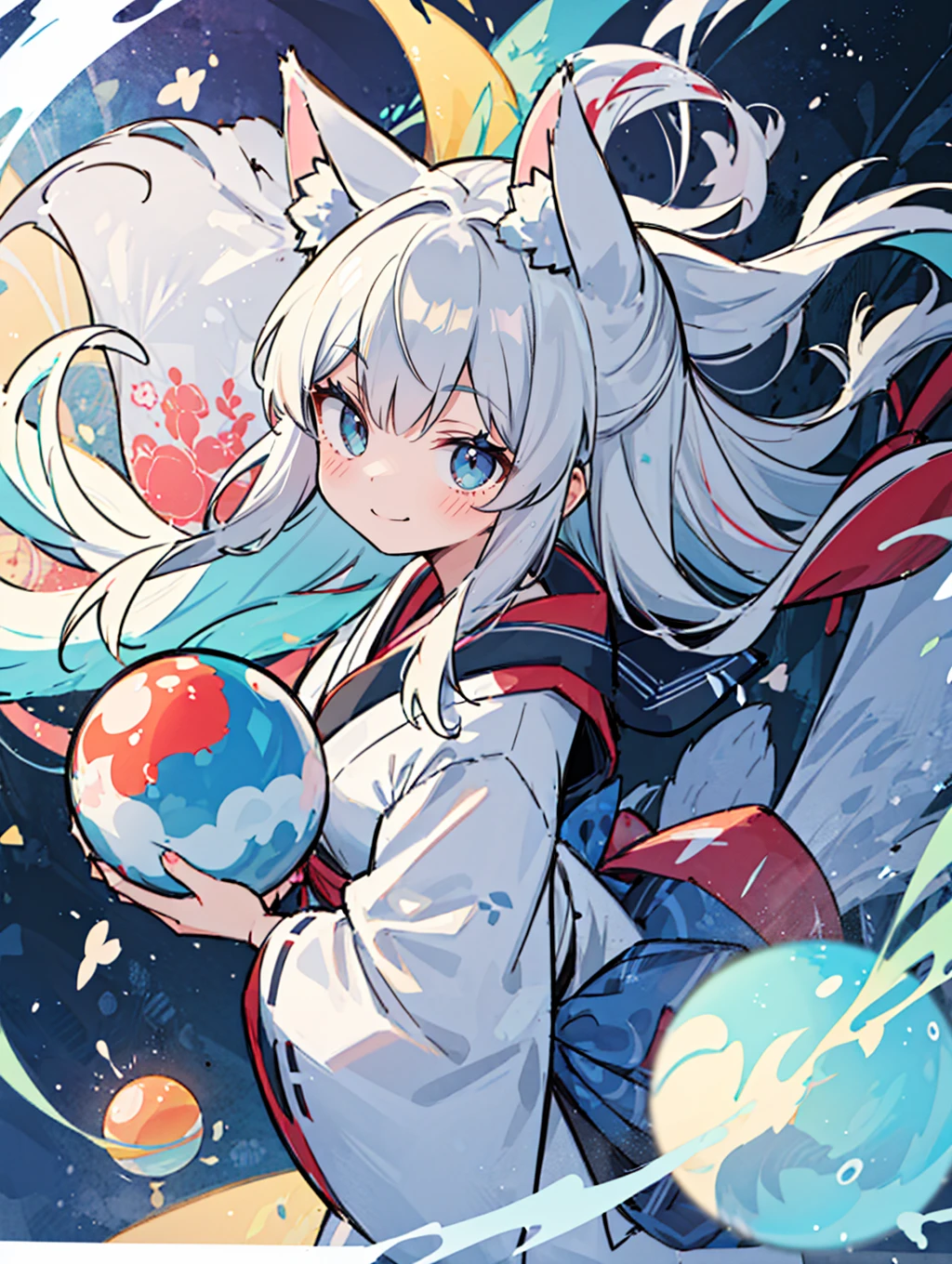 best quality, (kawaii:1.1), (cute), (high resolution:1.2), incredibly absurdres:1.3, incredibly fine illustration
BREAK
1girl, solo, (shrine maiden:1.2), silver hair, fox ear, dynamic angle, smirk
BREAK
(floating colorful orb:1.5), (dynamic effect:1.2), fairy light
<lora:Silicon-landscape-isolation:1>