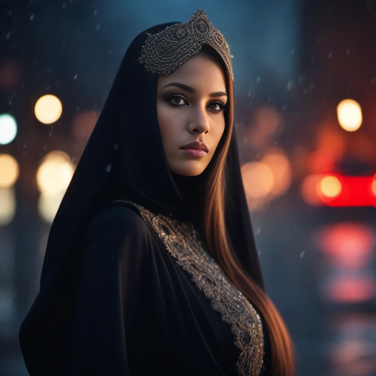 (Gorgeous Photo:1.3) of (Ultra detailed:1.3),((best quality)), ((masterpiece)), ((realistic)) , RAW photo, photorealism, (photorealistic:1.4),(intricate details, hyperdetailed:1.15),hdr,uhd,16k, 16k textures, dlsr,, detailed gorgeous face, dreamy, glowing, backlit, glamour, glimmer, shadows, perfect anatomy, fantastic,sci-fi style, ((postapo style)), realistic, stunning realistic photograph, futuristic, ((dynamic pose)), ((run to camera)), destroyed city in background, fire in the background,
Marta Tomczuk, amazing long hair Playboy Playmate, (arabian lady:1.4) wearing decorated dress and going to atack, airy decorated black jacket, ultra detailed artistic photography,(( clotted blood on the suitarmor)), ((dust on suitarmor)), decorated diadem,
, half body,((decorated silk niqab ):1.3),veil in the air,
, rain, midnight aura, night sky, detailed gorgeous face, dreamy, glowing, backlit, glamour, glimmer, shadows, perfect anatomy, fantastic, one black rose in hair,sci-fi, aura, realistic, stunning realistic photograph,
(intricate details, hyperdetailed:1.15), dlsr, red light, warning light, hurry