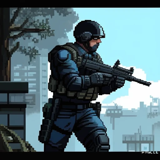 swat man, pixel art style, detailed,
