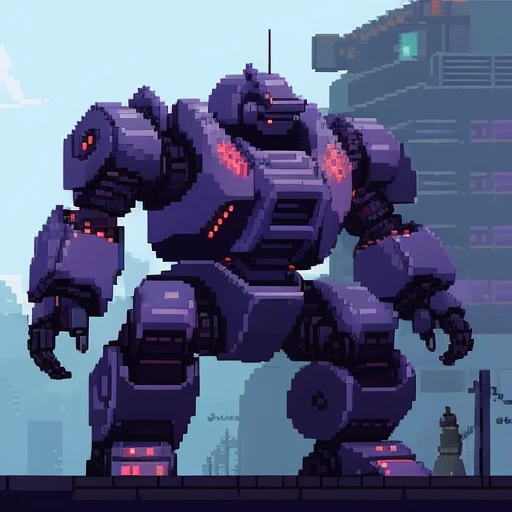 heavy armored robot ,pixel art style, detailed,