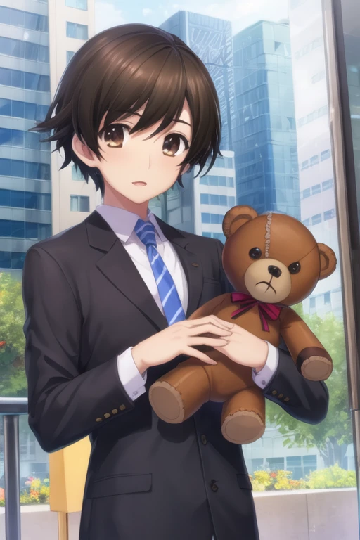 masterpiece, best quality, game cg, 1boy, solo, male focus, looking at viewer, upper body, depth of field, <lora:haruki_kitahara:0.72>, haruki_kitahara, black hair, brown eyes, teddy bear costume, The City of Mirrors, 32k resolution