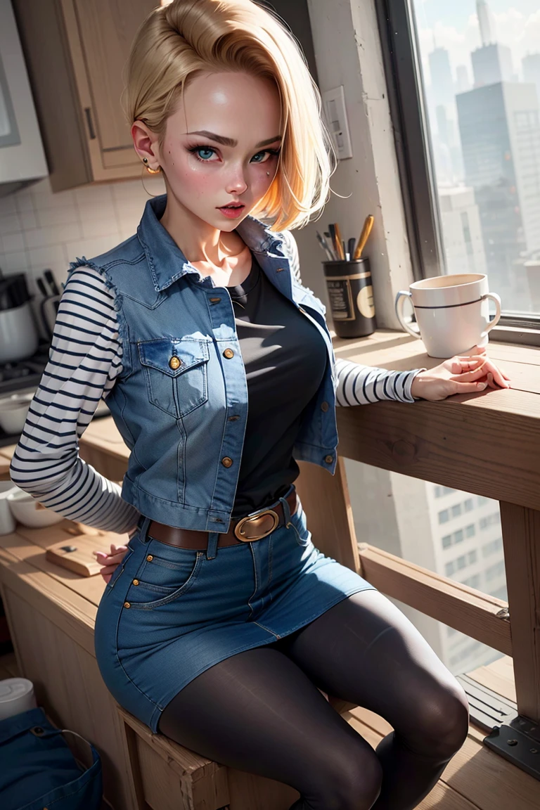 masterpiece, best quality, 1girl, beautiful face, Android_18_DB, denim skirt, pantyhose, <lora:Android_18_DB:0.6>,