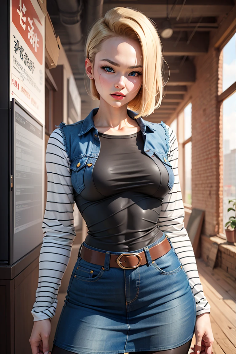 masterpiece, best quality, 1girl, beautiful face, Android_18_DB, denim skirt, pantyhose, <lora:Android_18_DB:0.6>,