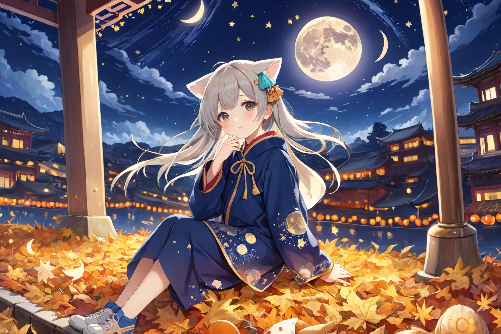 ultra-detailed,(best quality),((masterpiece)),(highres),original,extremely detailed 8K wallpaper,(an extremely delicate and beautiful),((detailed face)),beautiful detail eyes,
\\,
anime,suga,torino,
1girl,animal ears,chinese clothes,autumn,night,a busy street,starry sky,shooting star,moon,depth of field,
<lora:suga_xl-000010:0.3> <lora:torino_xl:0.3>,
