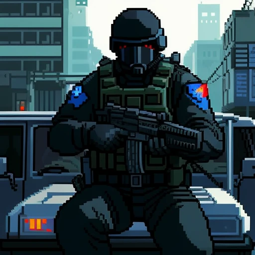 swat man, pixel art style, detailed,