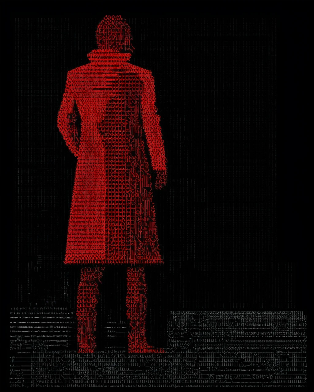 ascii art of a man in a red coat standing in a field , ascii_art , <lora:ascii_art-sdxl:1.2>