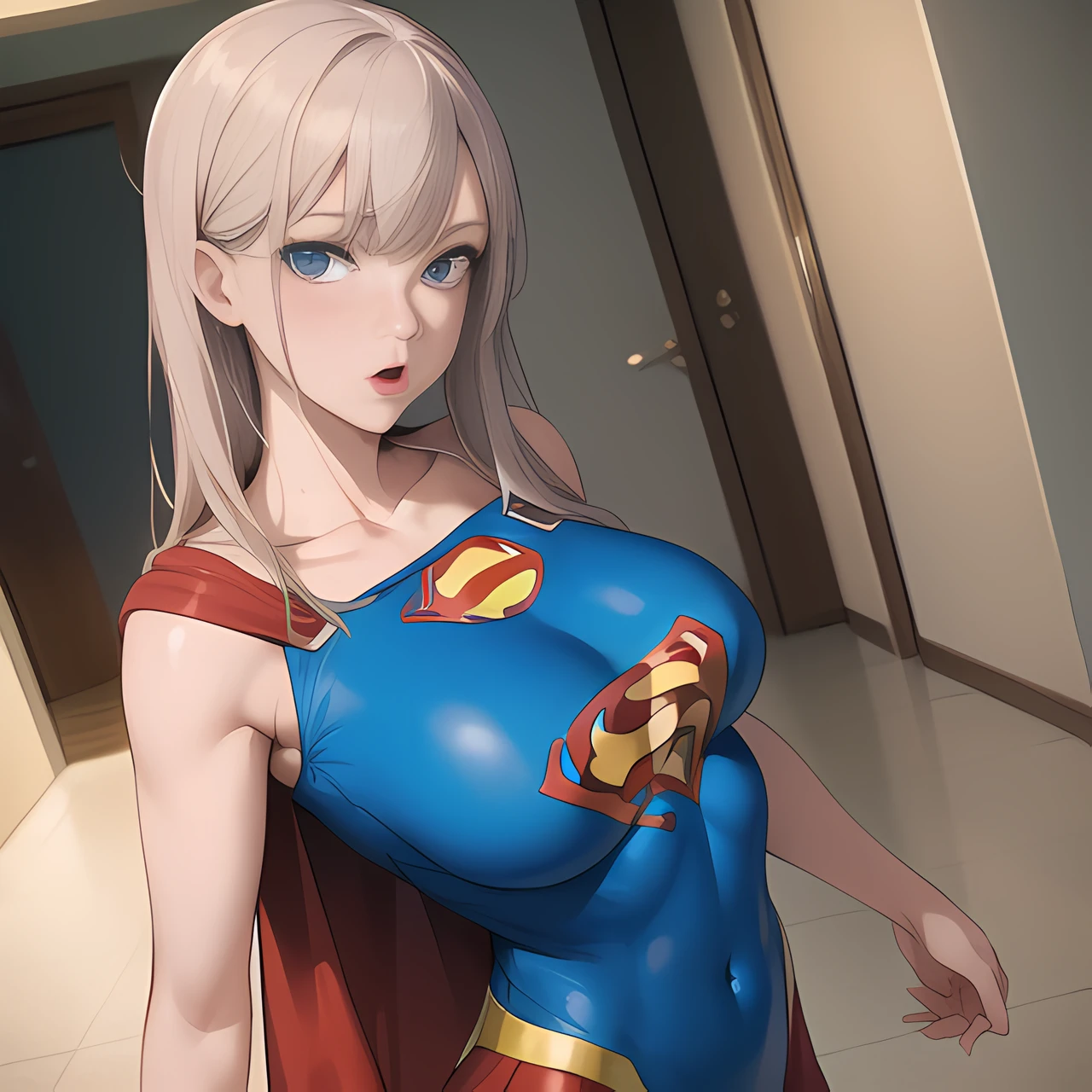(masterpiece, best quality:1.15) girl, superman costume, Marat Latypov, Sandy Skoglund, (sexy:1.1)