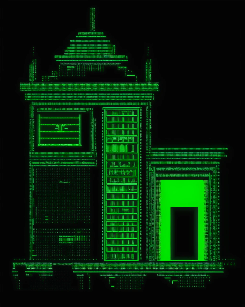 ascii art of a building with a neon green door and a window ,   ascii_art , <lora:ascii_art-sdxl:1.2>
