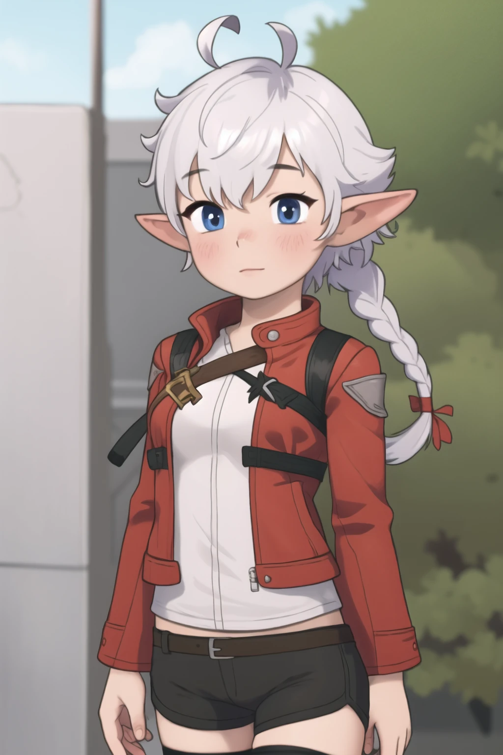 1girl, solo, masterpiece, <lora:KoalaEngineV2:0.8> koalaengine, BREAK
 <lora:AlisaieLeveilleurFinalFantasy6:1> alisaie leveilleur (final fantasy), alisaie, elezen, long hair, jacket, ahoge, hair ribbon, red jacket, braid, long sleeves, thighhighs,