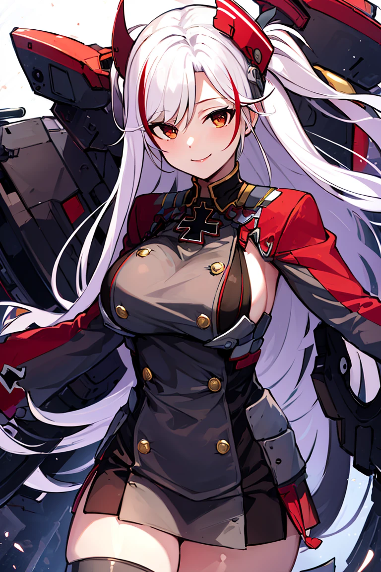 ((masterpiece,best quality)), absurdres, <lora:Prinz_Eugen_Azur_Lane:0.8>, Prinz_Eugen_Azur_Lane,thighhighs, , solo, smiling, looking at viewer, cowboy shot, cinematic composition, dynamic pose