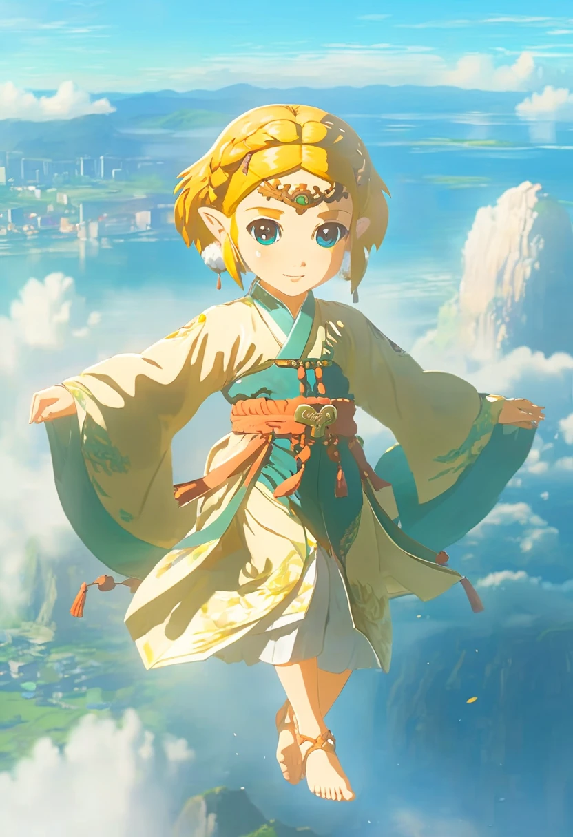 anime artwork cartoon of a (infant:1.5) girl like totkzelda wearing zonai hanfu floating in the air,1 years old, from above, clouds,short blond hair,hold out a hand,fog,solo,<lora:xl_totkz:0.95>,(full body:1.5),falling down,
detailed background, sunny day, octane render, highly detailed, volumetric, dramatic lighting . anime style, key visual, vibrant, studio anime, highly detailed