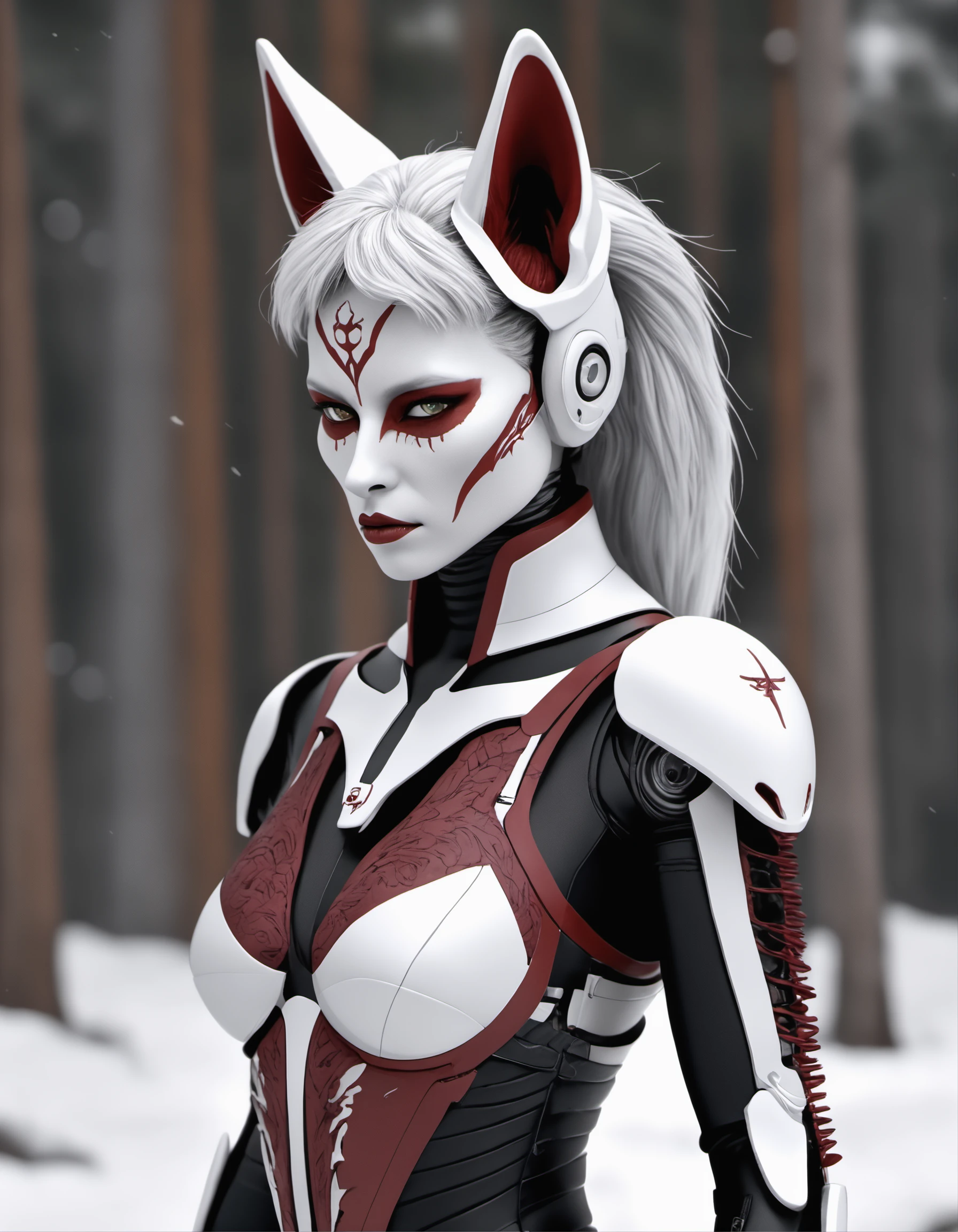 wast up, Horror-themed Tilt-shift photo of sfw,cyborg upper body, exquisitely detailed skin of evil AI, redemption, powerful and anthropomorphic concept of The woman has attributes such as terminator, cyborg, robot, fur, ears, tail, and possibly fwolf eyes.(hands on chest:1.4) (Hands bra:1.3), ( wearing old leathercoat red thong), nipples covered by hands,plated armor with runes, (cop cap:1.6) and (sunglasse:1.6) on head, Facial Features: cyborg, robotic eyes, circuit, human face, Human Facial Structure: The face maintains a human-like structure with a forehead, cheeks, and chin. a female black wolf furry, slutty, solo, skinny, bloom, bedroom Facial Features: Human Facial Structure: The face maintains a human-like structure with a forehead, cheeks, and chin. she have robot red reptil eyes and digital cadran on chest. Hair and Fur: Human Hair: Hair might be present on the head, similar to a human. fur could cover parts of her body, resembling the coloration and patterning of a tiger's coat. Skin: Human-like Skin: Skin on areas not covered by fur would resemble human skin in texture and color. , looking at viewer . . Selective focus, miniature effect, blurred background, highly detailed, vibrant, perspective control . Eerie, unsettling, dark, spooky, suspenseful, grim, highly detailed, detailed, realistic, 8k uhd, high quality