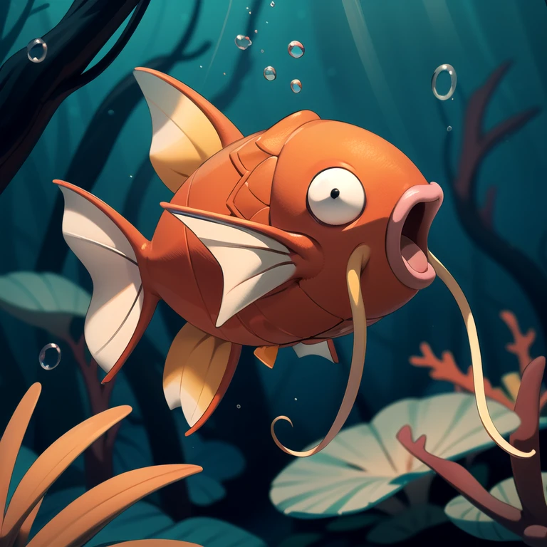 centered, award winning photo, (looking at viewer:1.2), | Magikarp_Pokemon,  fish, splash, pectoral fins, two whiskers, 
| underwater, bubbles, | bokeh, depth of field, cinematic composition, |
<lora:Magikarp_Pokemon-15:0.6>